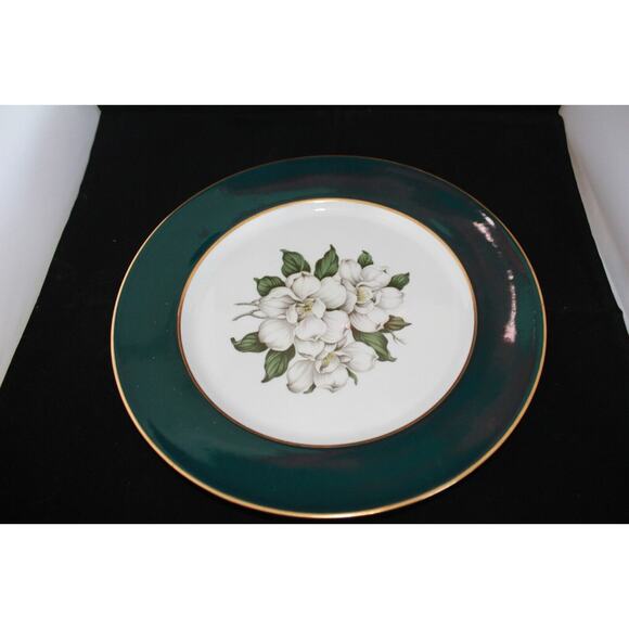 Royal Jackson Countess Madison Teal Green Dinner Plate White Flower Discontinued - Picture 2 of 4